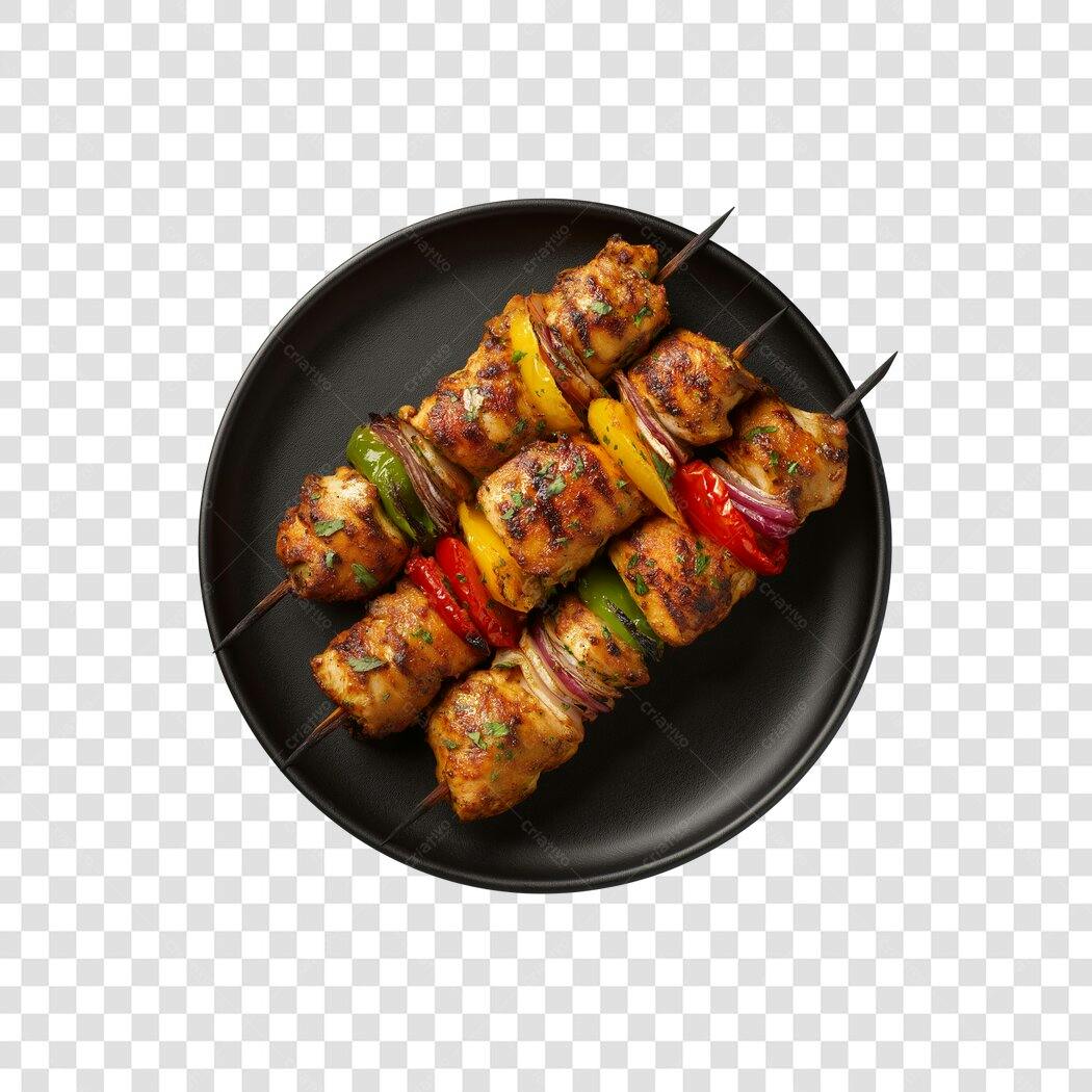 Espetos de Frango Grelhado e Vegetais para Churrasco PNG com fundo transparente