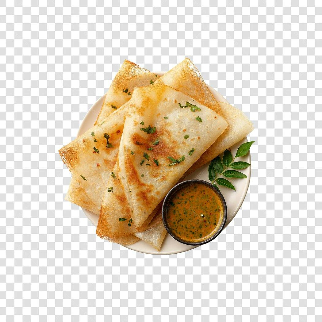 Fotografia de Prato Dosa Indiana com Chutney e Curry PNG com fundo transparente