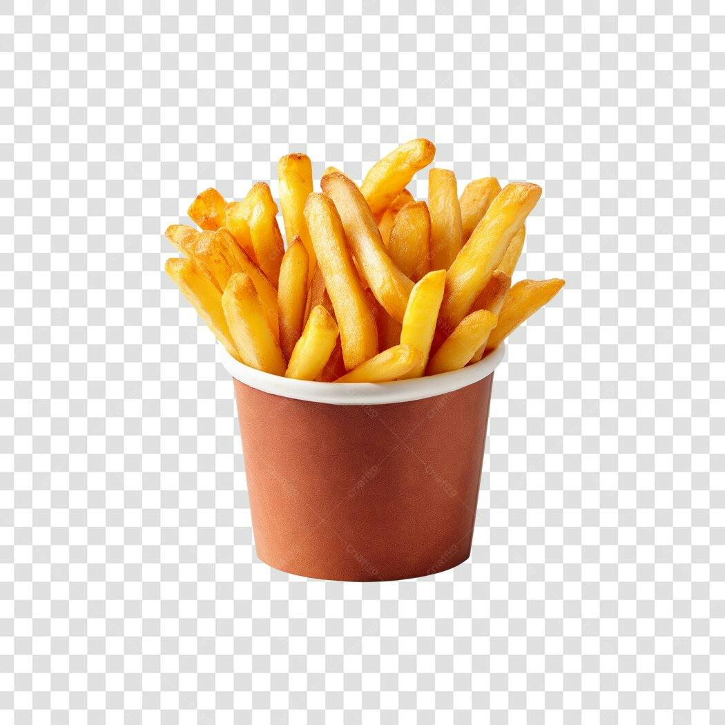 Imagem de Batatas Fritas Crocantes em Copo de Papel Marrom PNG com fundo transparente