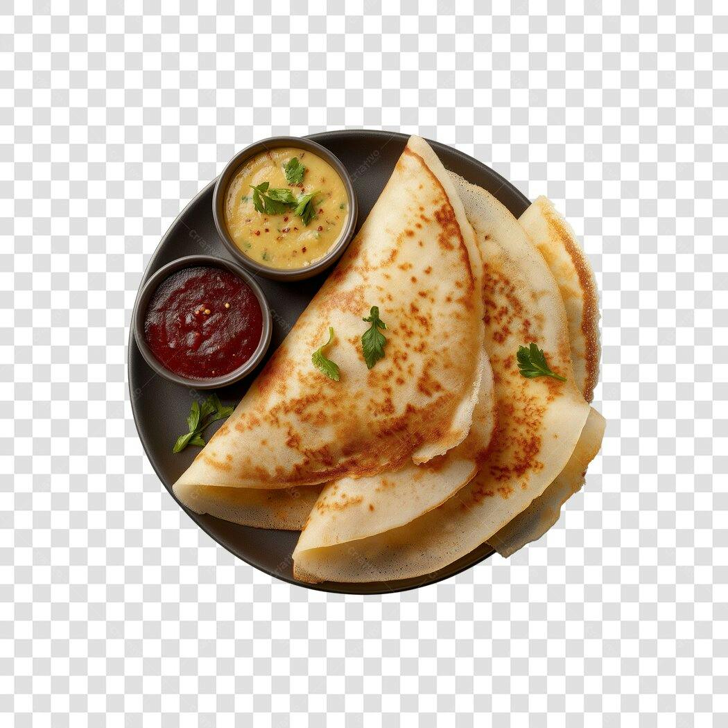 Prato de Dosa Indiana com Chutneys PNG com fundo transparente