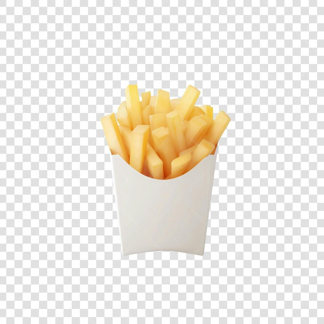 Imagem Batata Frita Dourada Amarela em Copo Branco para Menu PNG com fundo transparente
