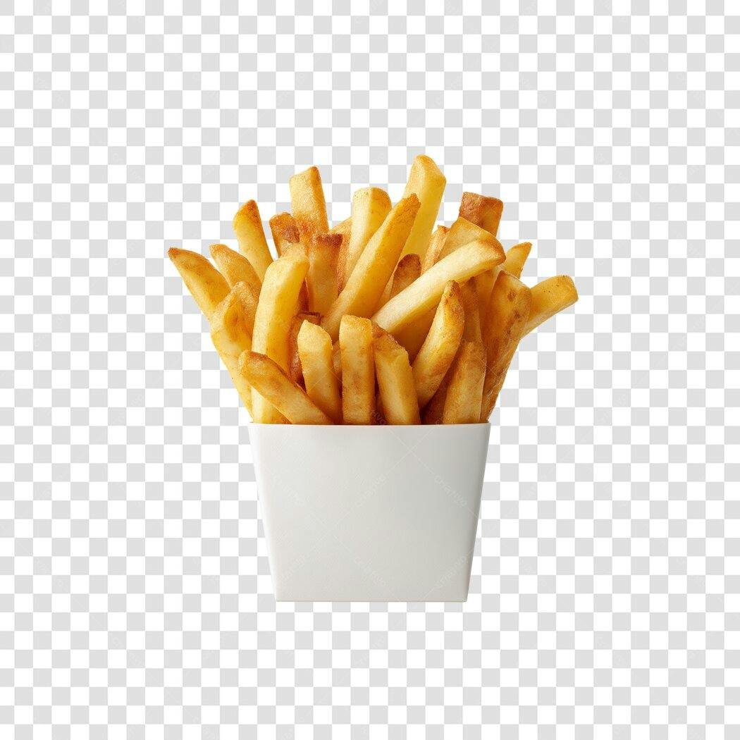 Elemento Gráfico Batata Frita em Copo Branco PNG com fundo transparente para fast food