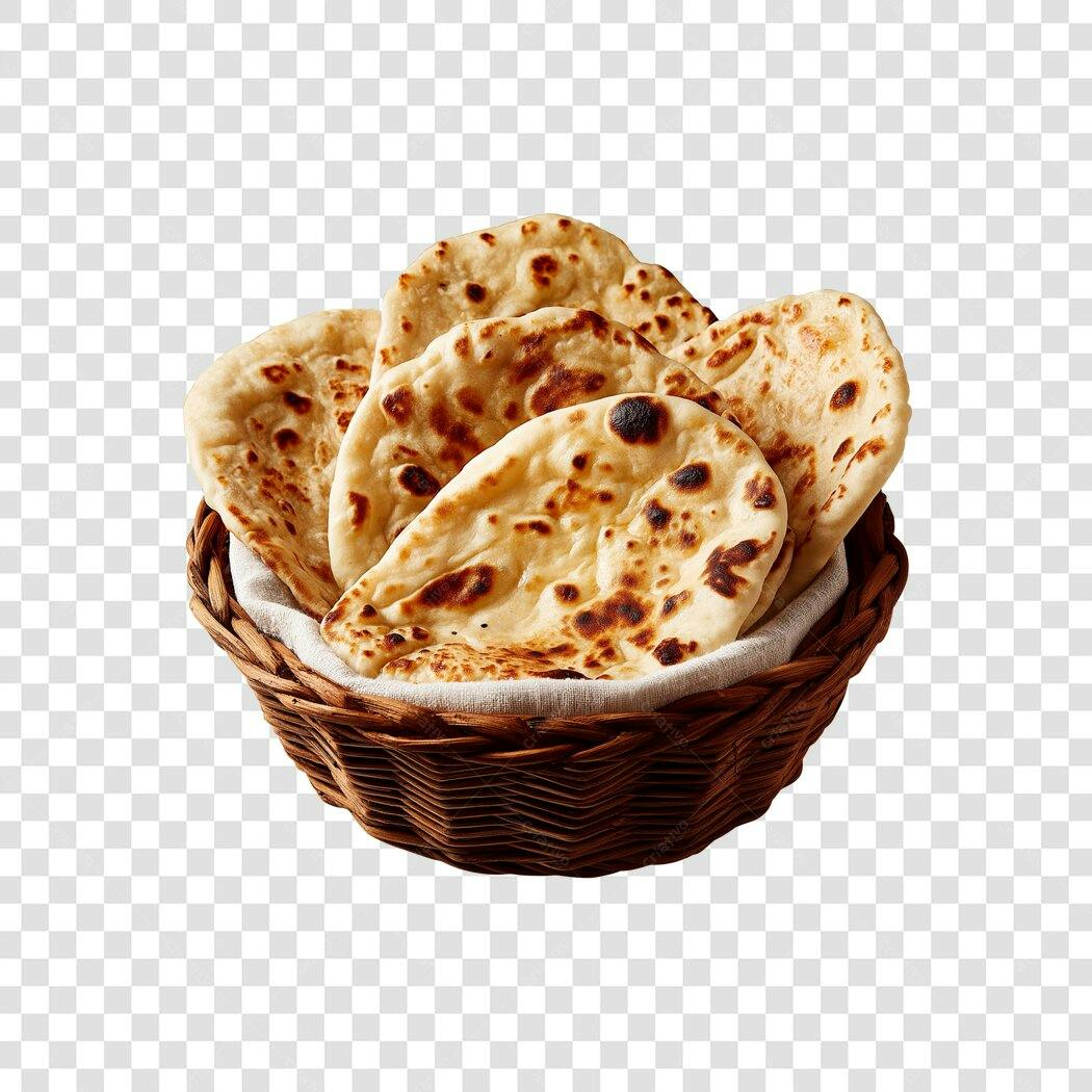 Cesta de pães Naan indiano recém-assados PNG com fundo transparente