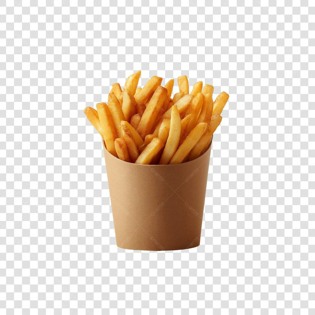 Alimento Batata Frita Crocante em Copo Marrom PNG com fundo transparente