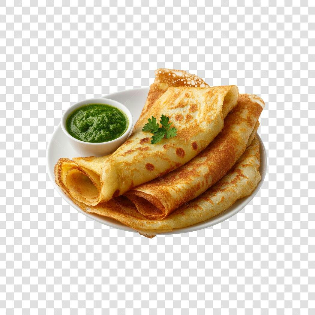 Prato de Panquecas Salgadas Molho Verde Salsa PNG com fundo transparente