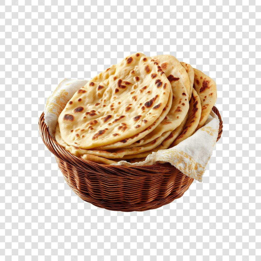Elemento Gráfico Pão Naan Fresco Cesta Marrom Dourada PNG com fundo transparente