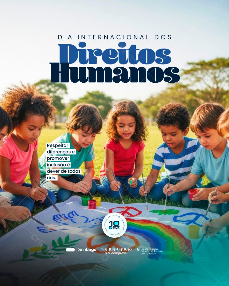 Flyer Dia Internacional dos Direitos Humanos com Crianças PSD Editável