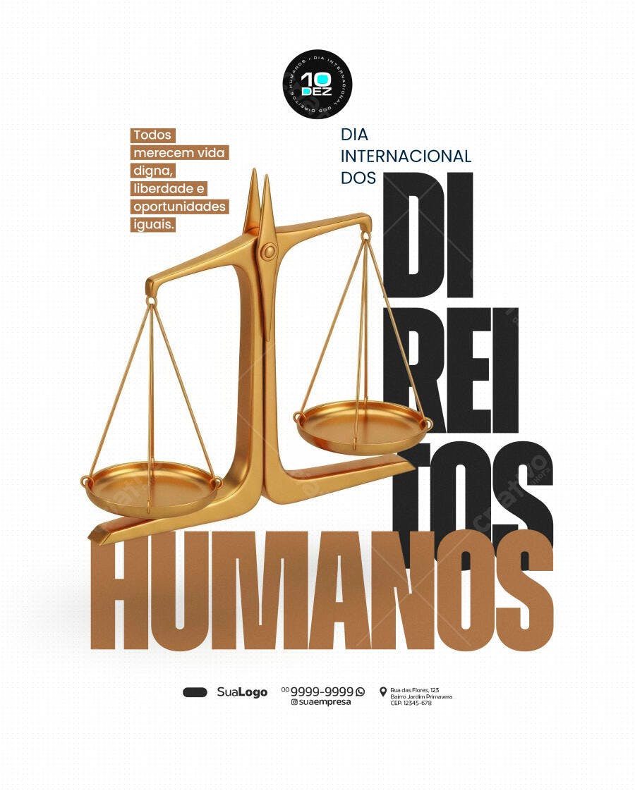 Flyer Dia Internacional dos Direitos Humanos com Balança da Justiça PSD Editável