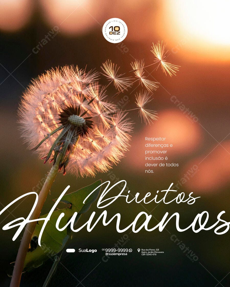 Post Social para Direitos Humanos Dente-de-Leão PSD Editável