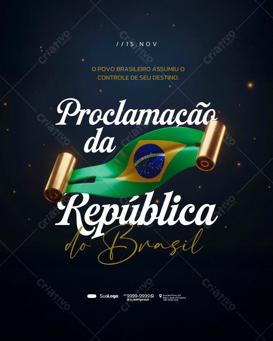 Flyer Proclamação da República do Brasil 15 Nov PSD Editável