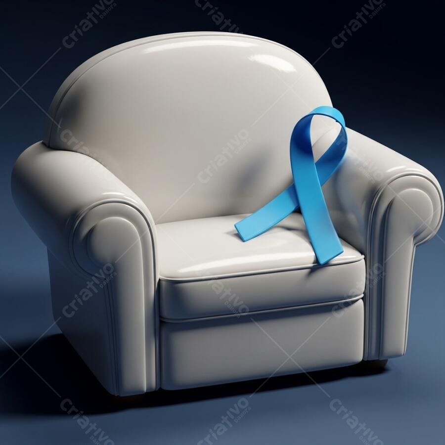 Poltrona branca minimalista com laço azul Novembro Azul conscientização