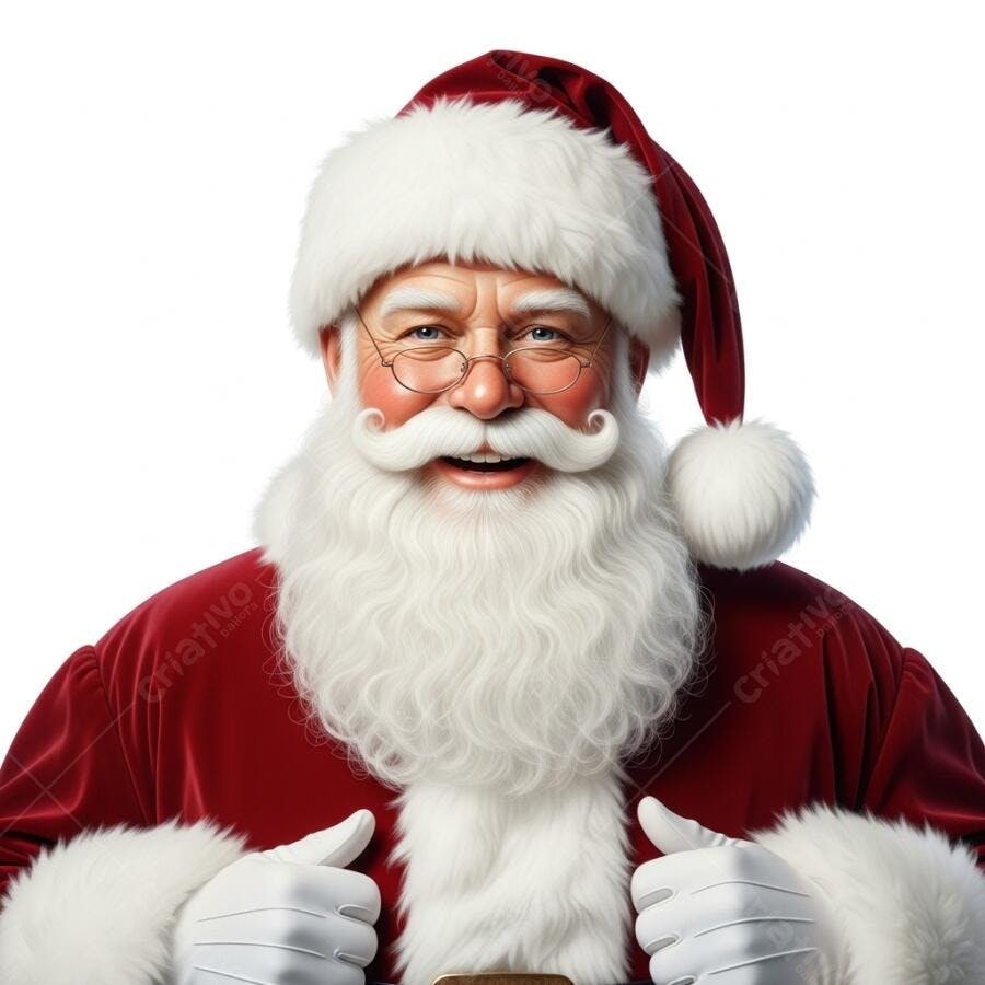 Papai Noel sorridente com barba branca e roupa vermelha para o Natal fundo branco