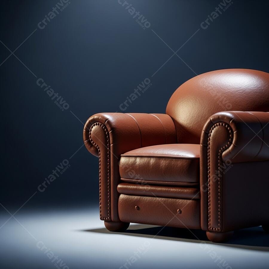 Poltrona de couro marrom estilo Chesterfield em estúdio com luz dramática