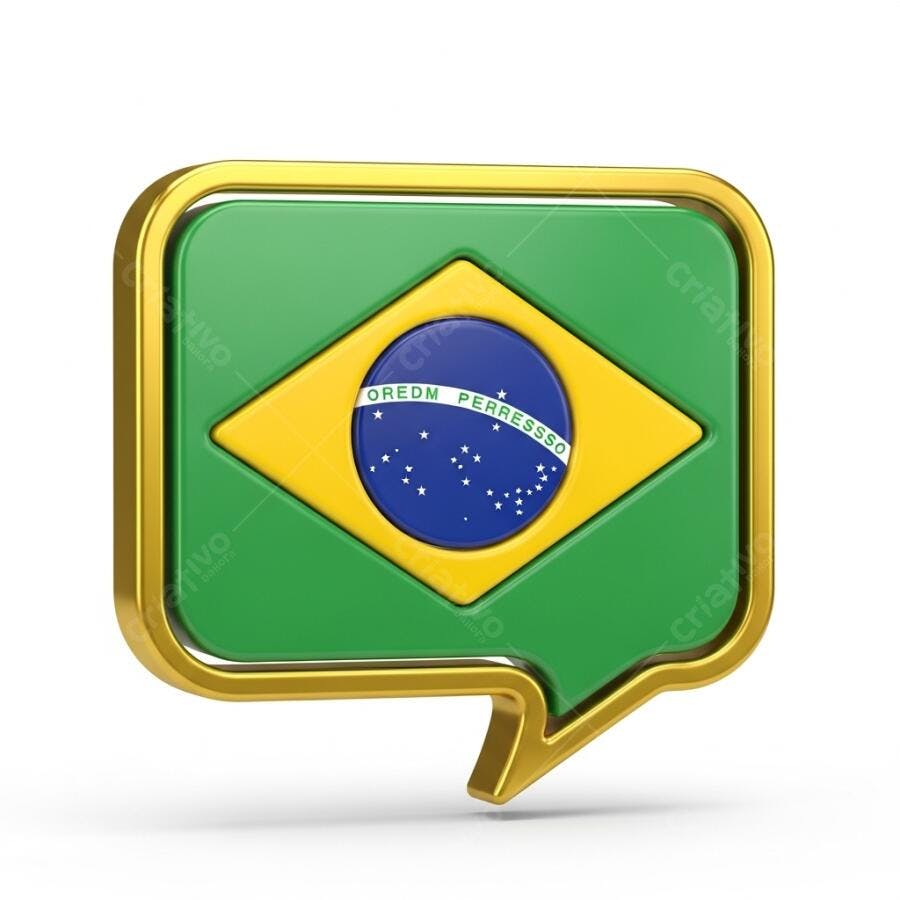 Bandeira do Brasil ícone 3D em balão de fala dourado verde amarelo azul