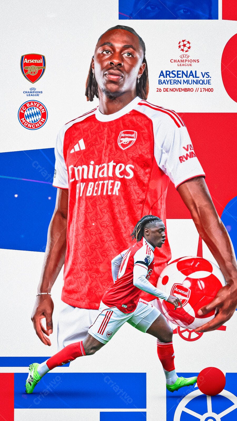 Flyer Jogo Futebol Arsenal vs Bayern Munique Champions League PSD Editável
