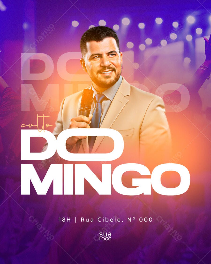 Flyer Culto de Domingo com Pastor no Palco PSD Editável