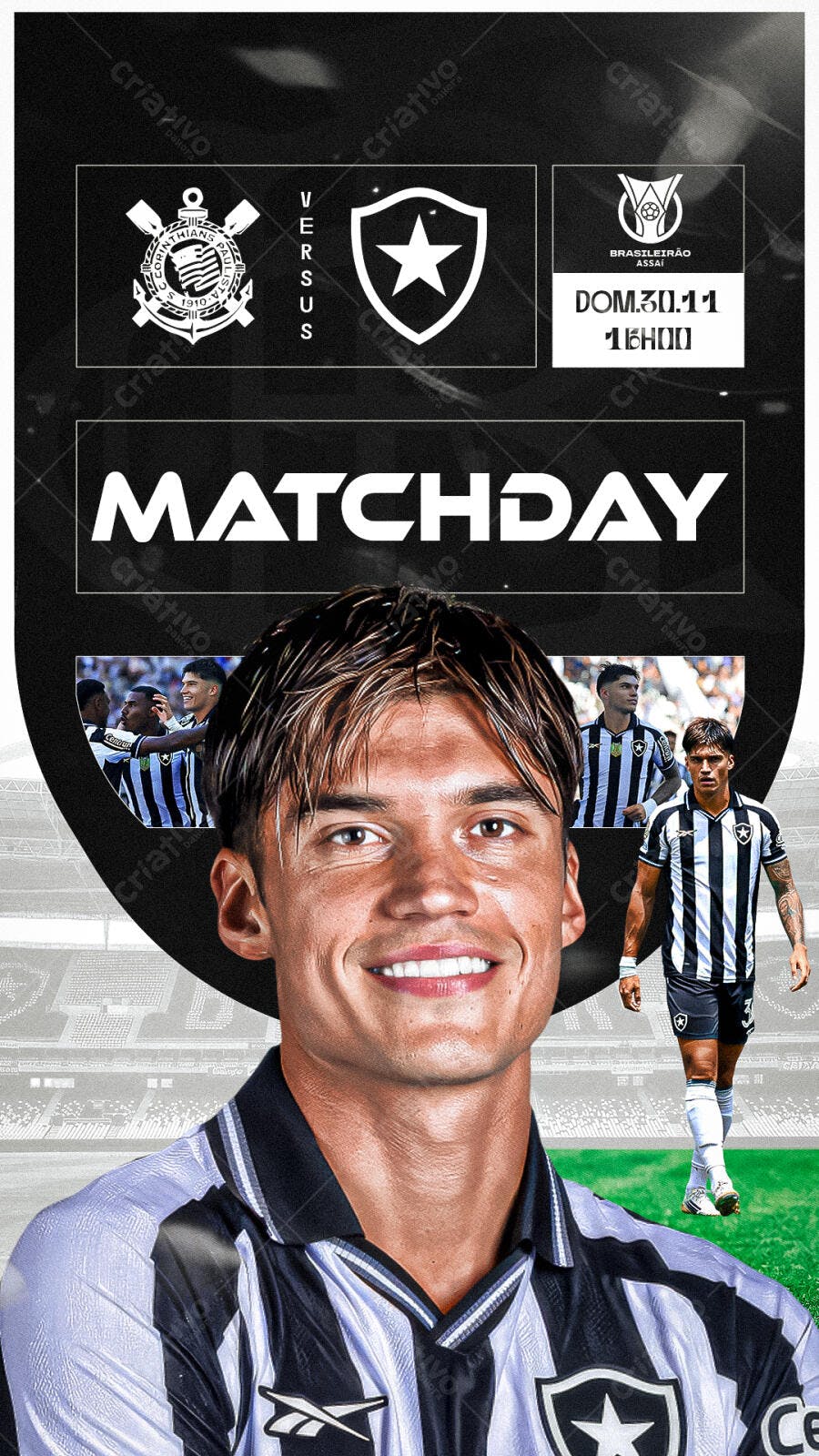 Flyer Esportivo para Matchday Corinthians Botafogo Brasileirão PSD Editável