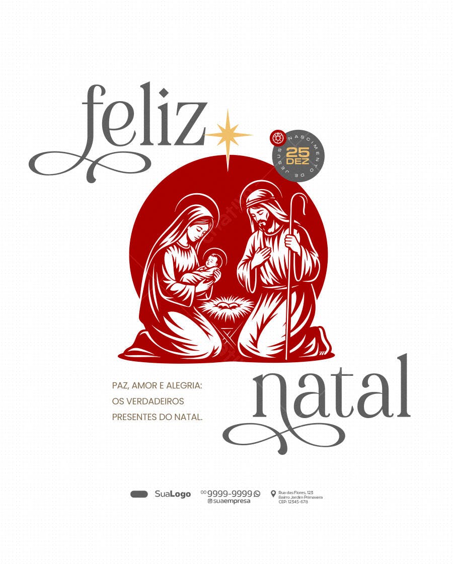 Cartão de Natal Sagrada Família PSD Editável