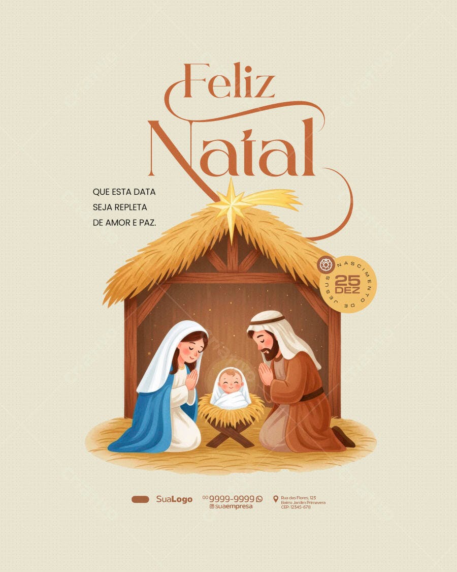 Flyer de Natal Nascimento de Jesus Ilustrado PSD Editável