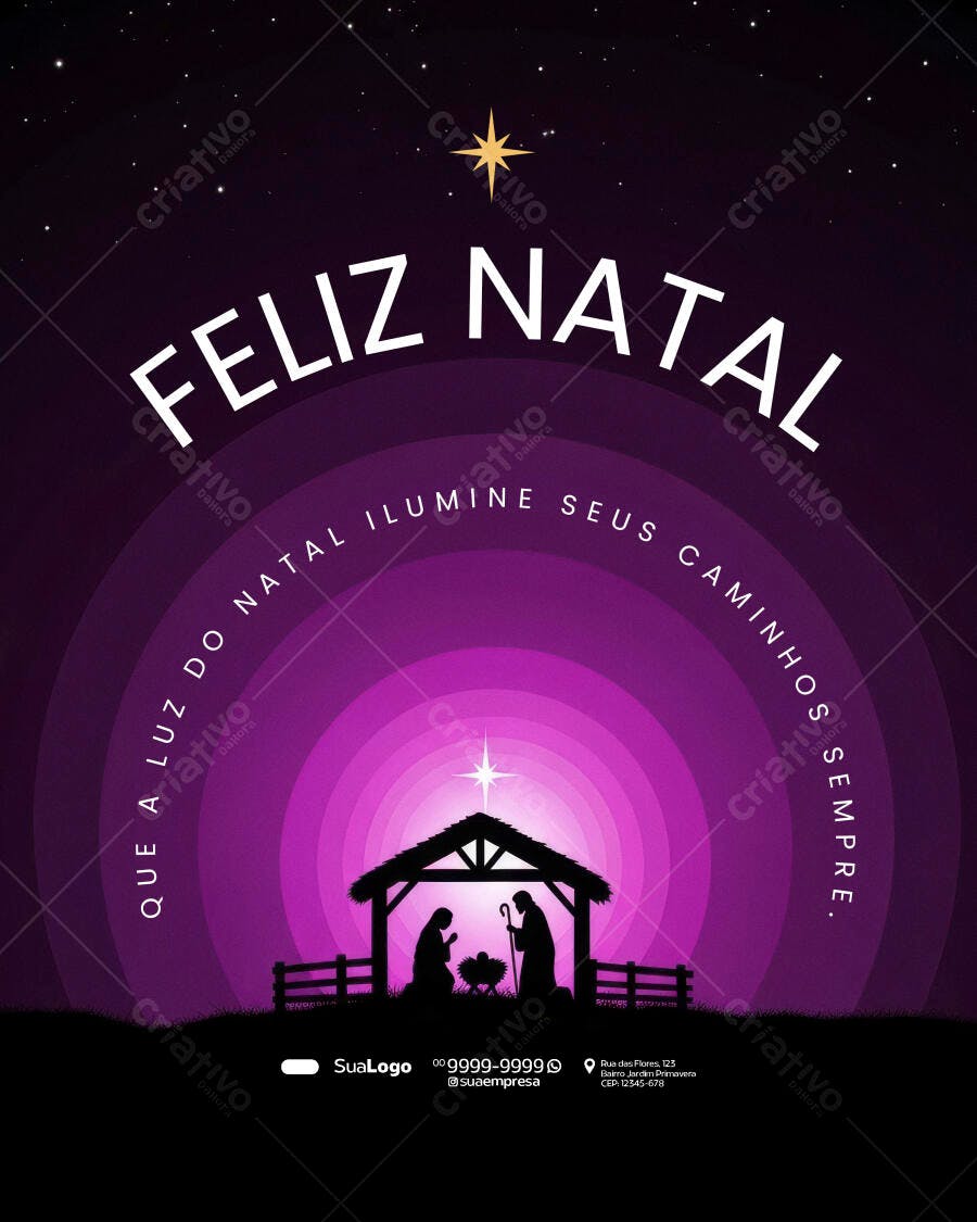 Flyer de Natal com Presépio e Estrela de Belém PSD Editável