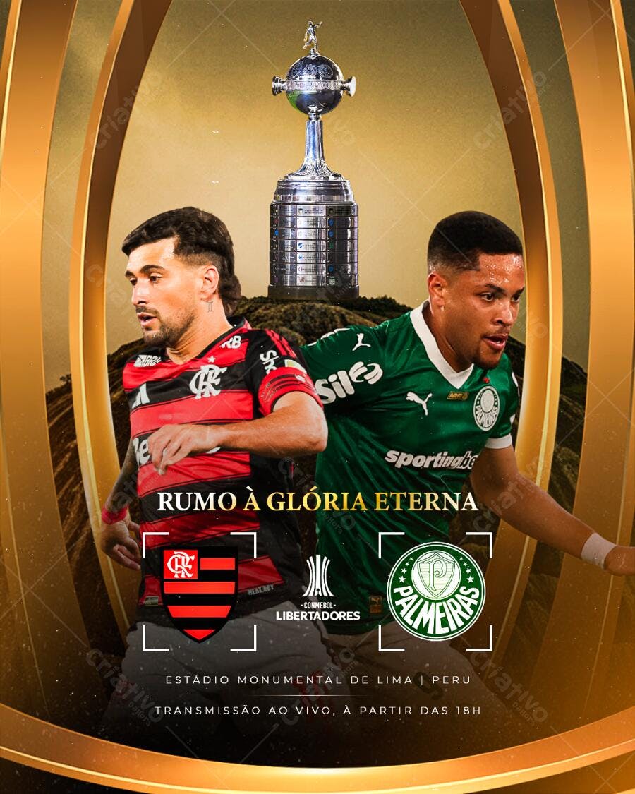 Flyer Futebol Final Libertadores Flamengo Palmeiras PSD Editável
