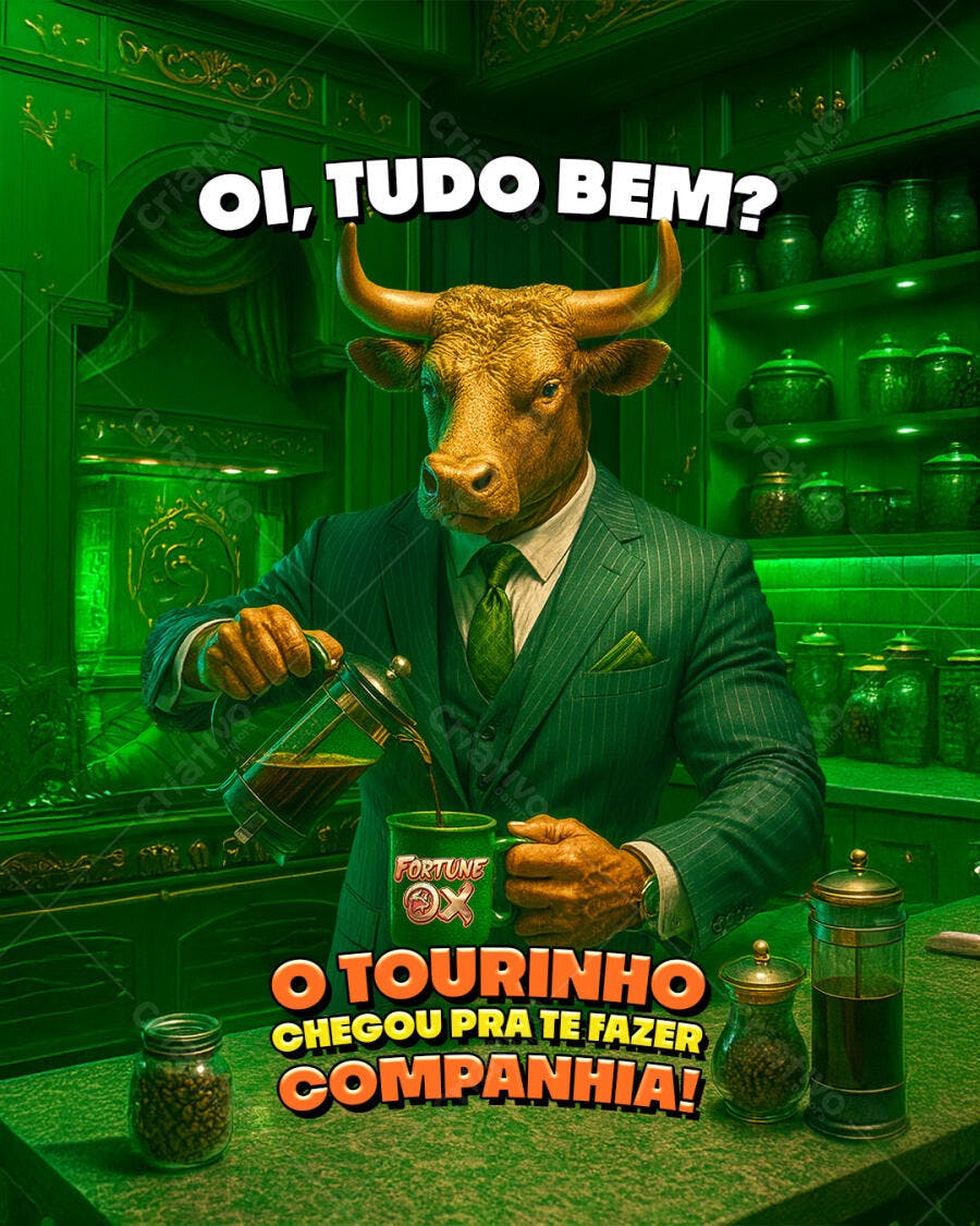 Post Redes Sociais Touro Fortune Ox Café Boas-vindas PSD Editável
