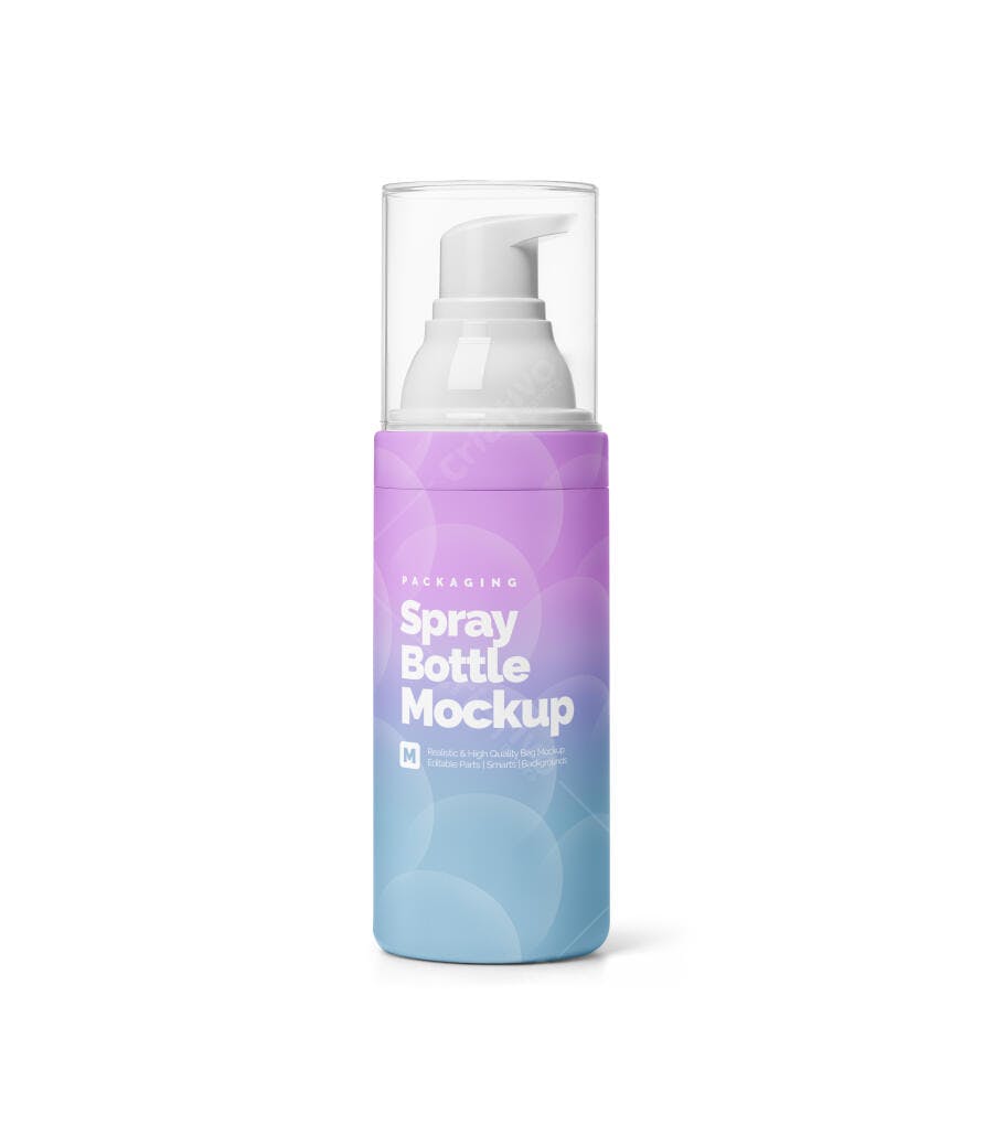 Mockup Realista Frasco Spray Cosmético Roxo Azul Degradê