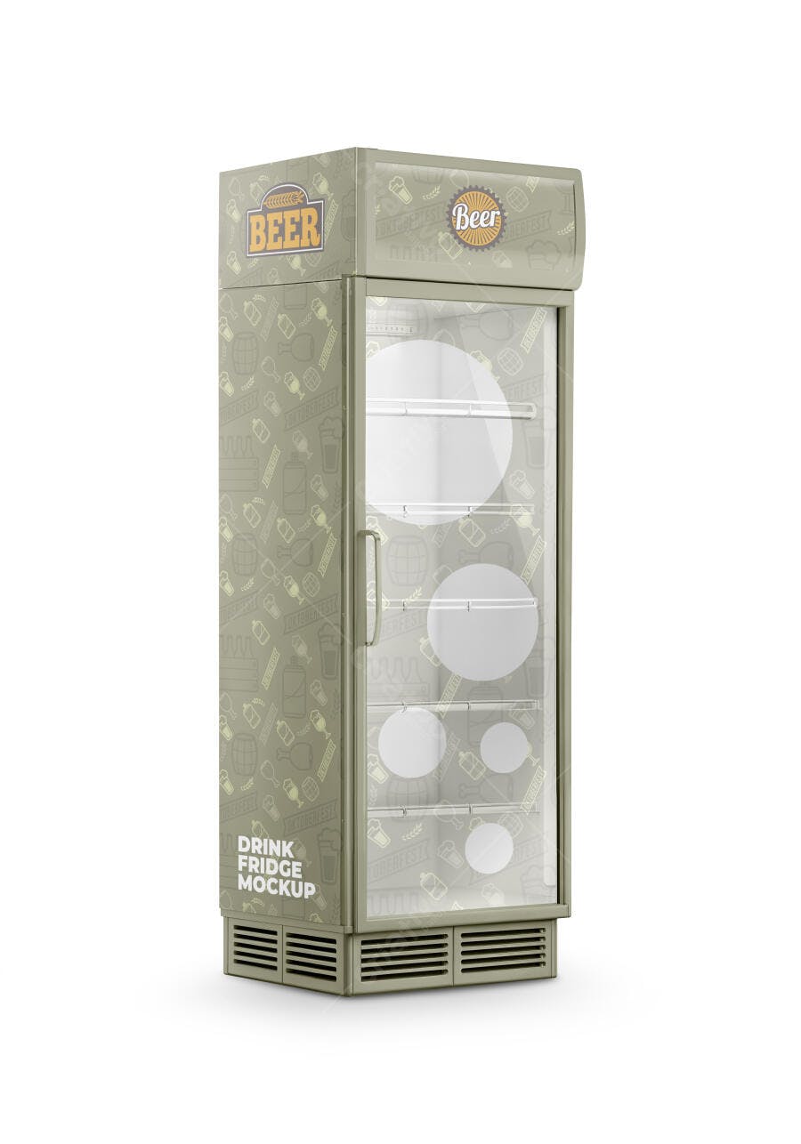 Mockup Geladeira Expositora de Cerveja Verde Khaki Realista para Bebidas
