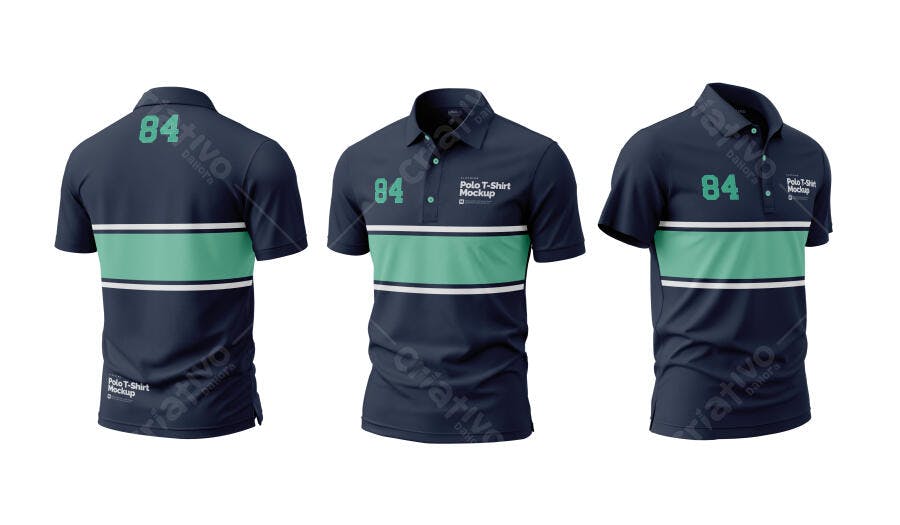 Mockup de Camisa Polo Azul Marinho e Verde Menta Realista para Moda Esportiva