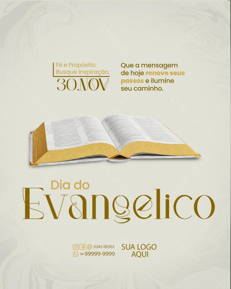 Post Redes Sociais para Dia do Evangélico 30 NOV PSD Editável