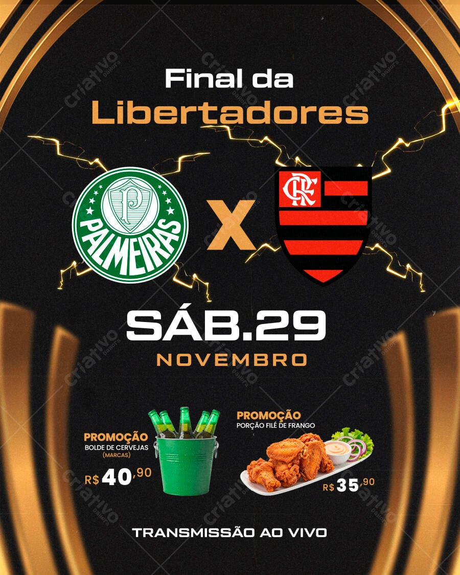 Flyer para Final da Libertadores Palmeiras Flamengo Promoções PSD Editável