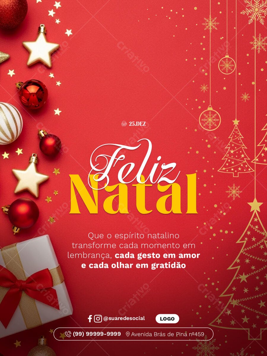 Post para Redes Sociais Feliz Natal PSD Editável