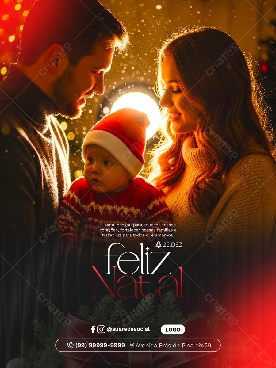 Flyer Natal Família com Bebê Radiante PSD Editável