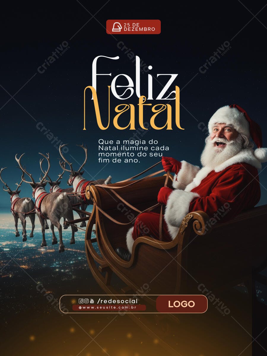Flyer para Natal 25 de Dezembro com Papai Noel PSD Editável