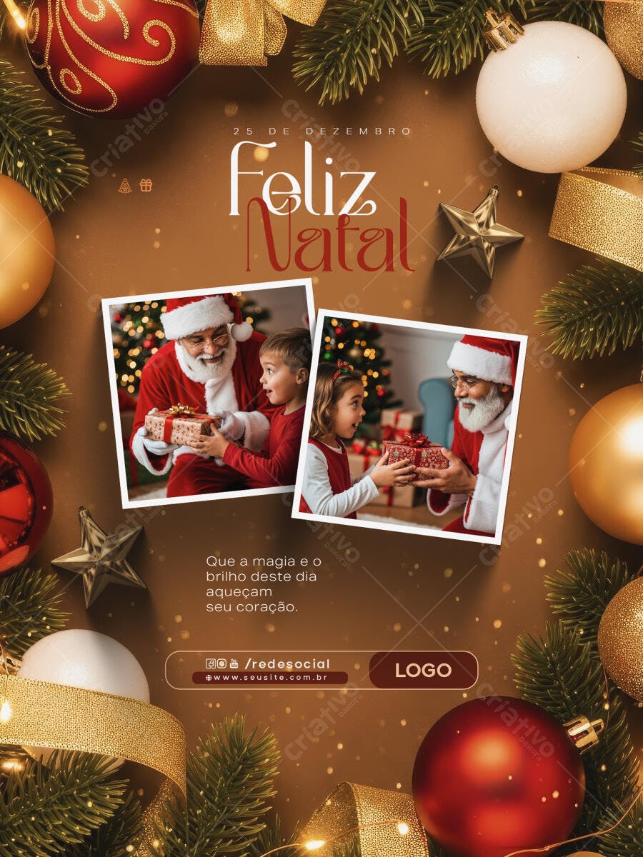 Post para Redes Sociais Feliz Natal com Papai Noel PSD Editável
