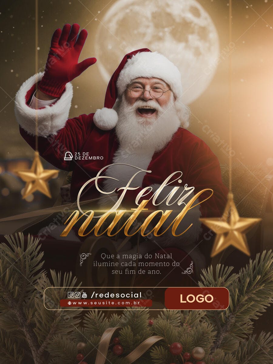 Flyer para Natal com Papai Noel Sorrindo PSD Editável