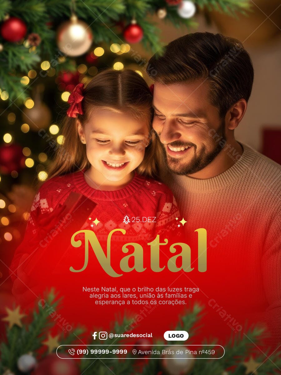 Flyer para Natal Família Brilho Luzes PSD Editável