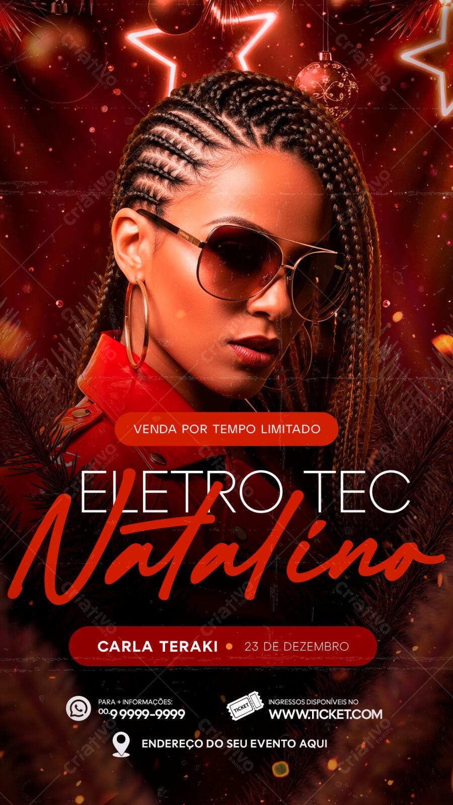 Flyer Festa ELETRO TEC Natalino com DJ Carla Teraki PSD Editável