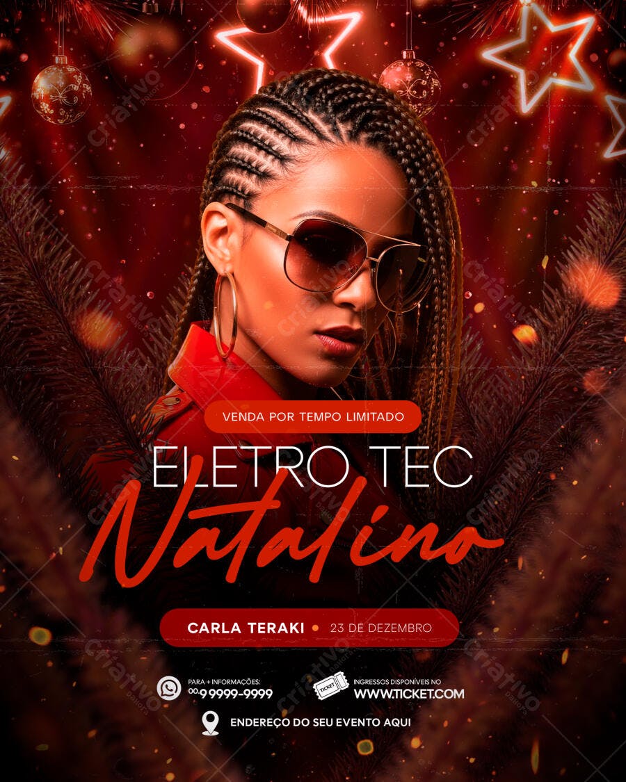 Flyer ELETRO TEC Natalino com DJ Carla Teraki PSD Editável