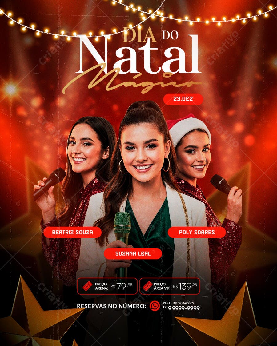 Flyer de Show Dia do Natal Mágico 23.DEZ com Cantoras PSD Editável