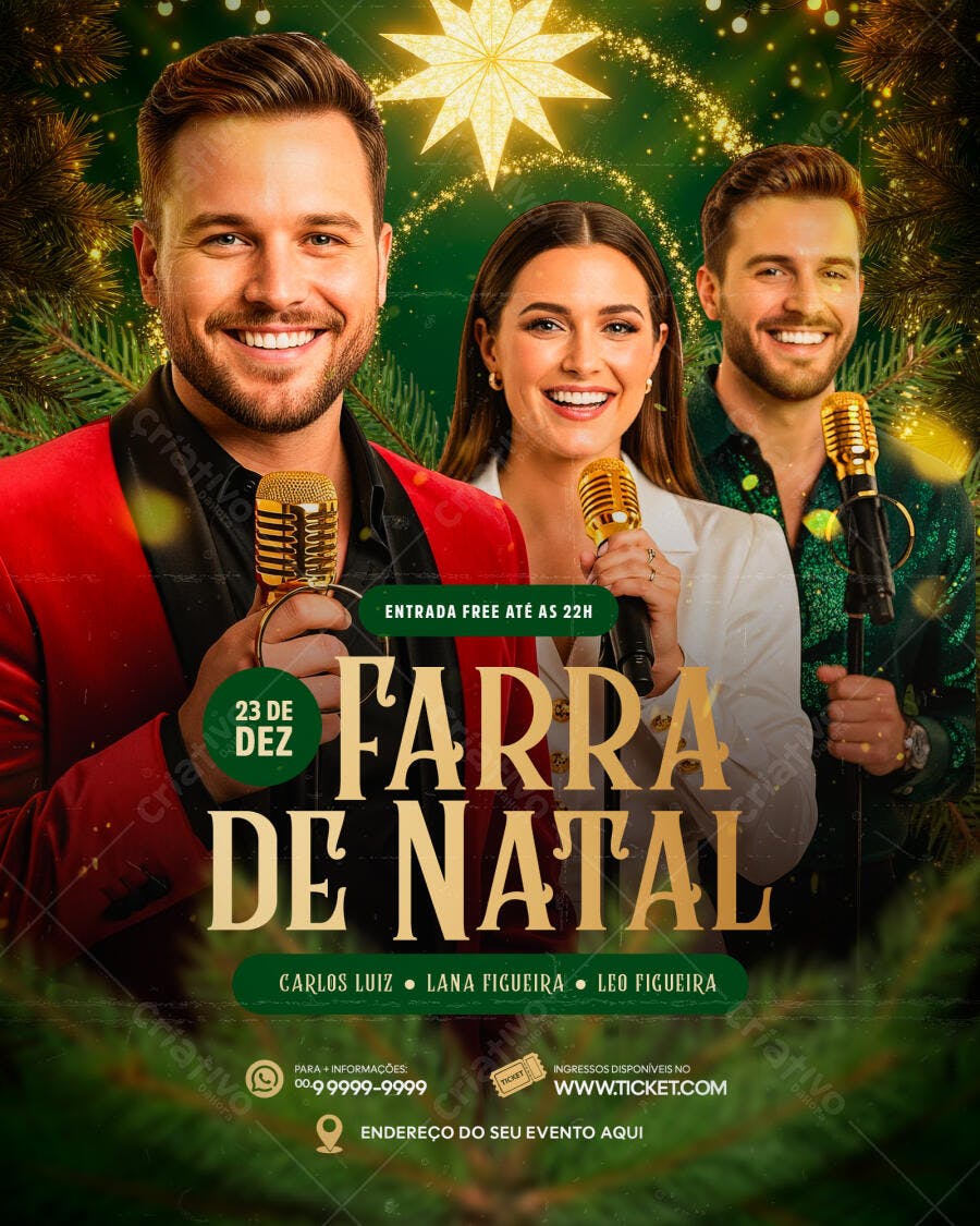 Flyer Farra de Natal 23 de Dezembro com Show ao Vivo PSD Editável