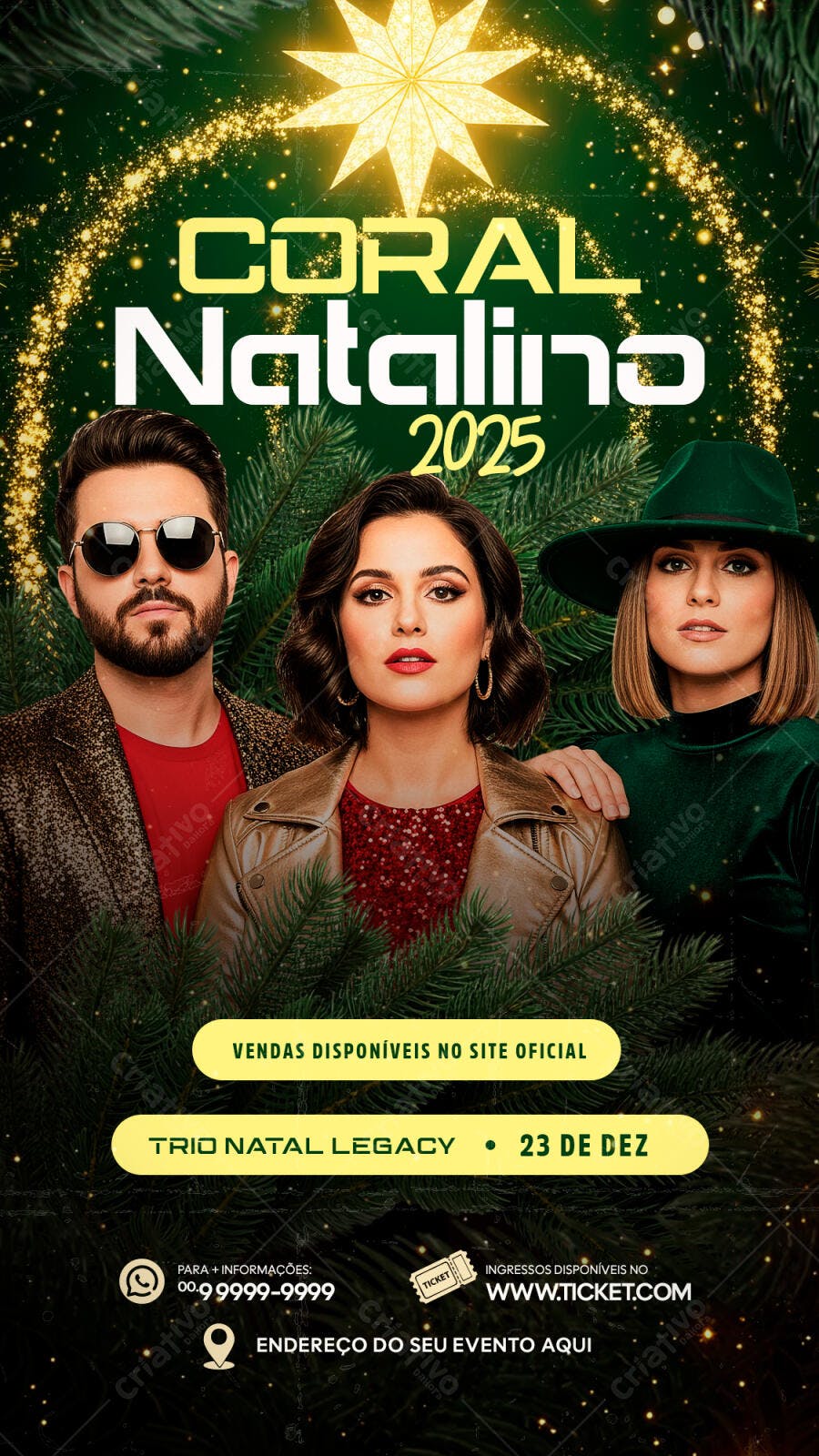 Flyer Show Coral Natalino 2025 com Trio Natal Legacy PSD Editável