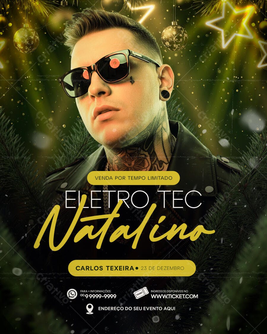 Flyer Eletro Tec Natalino com DJ Carlos Teixeira PSD Editável