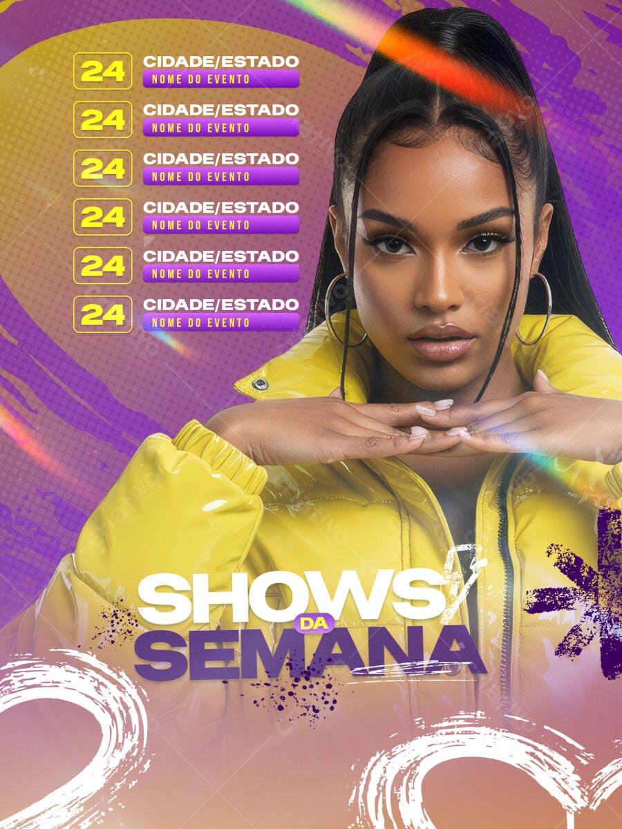 Flyer Shows da Semana com Mulher Preta Jovem PSD Editável