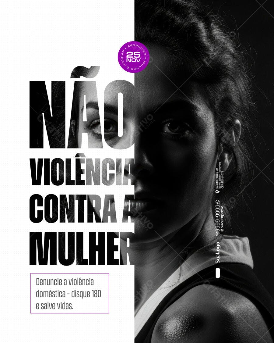 Flyer 25 Novembro Não Violência Contra a Mulher PSD Editável