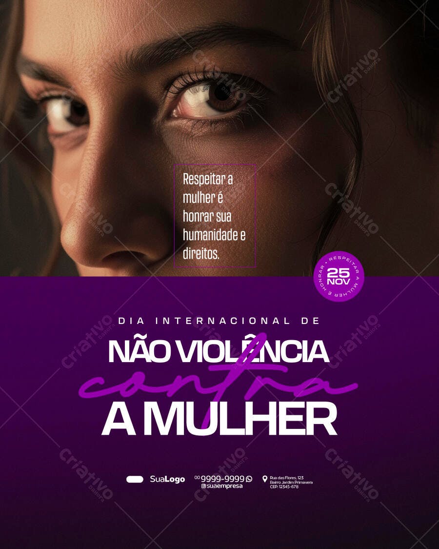 Flyer Dia Internacional Não Violência Contra a Mulher PSD Editável