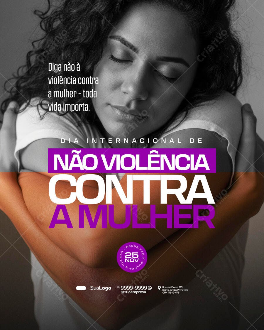 Flyer Conscientização Violência Contra a Mulher PSD Editável