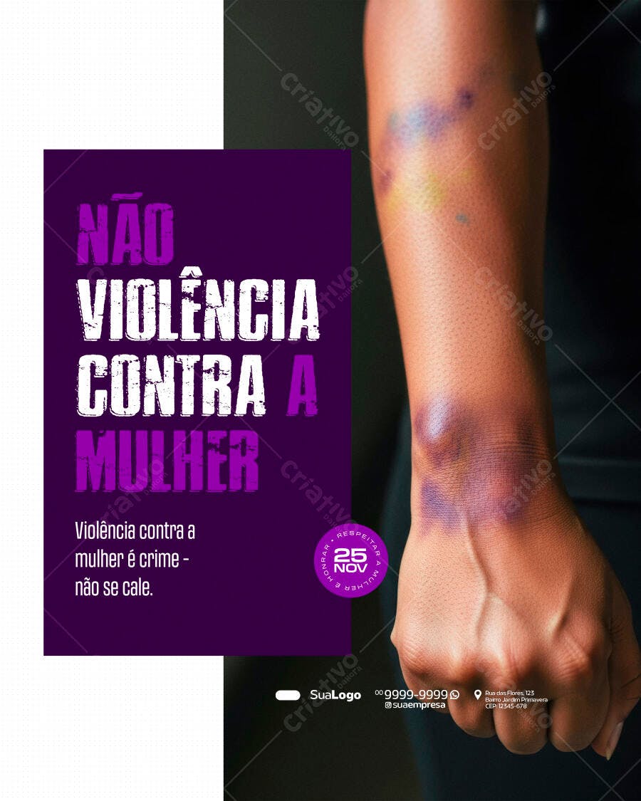 Post Instagram para Não Violência Contra a Mulher PSD Editável