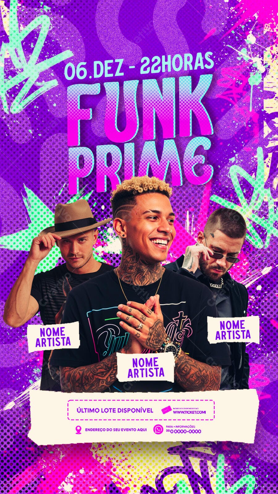 Flyer para Festa Funk Prime com Artistas Urbanos PSD Editável