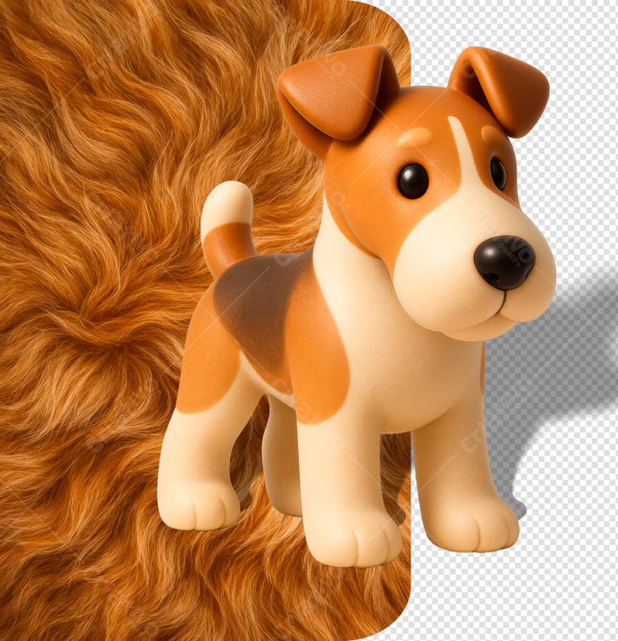 Ilustração 3D Cachorro Marrom e Bege para Pet Shop PSD Editável